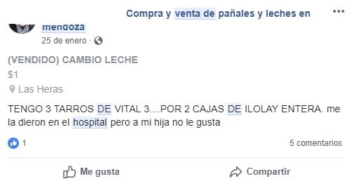 Siguen publicando venta de leche en las redes sociales.