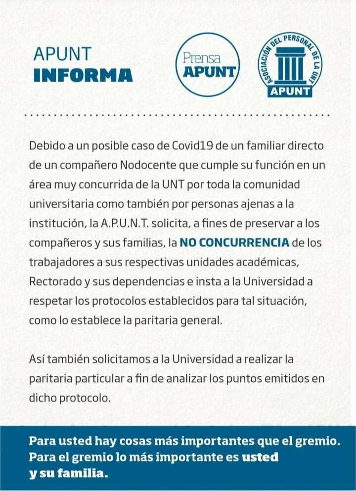 Comunicado de APUNT