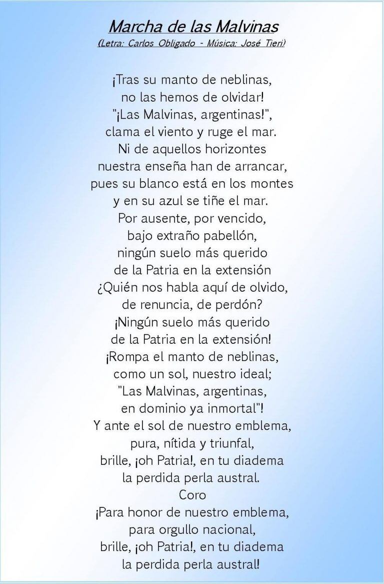 Letra de la Marcha de Malvinas