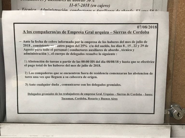 El comunicado que se hizo circular entre los empleados que iniciaron el paro.