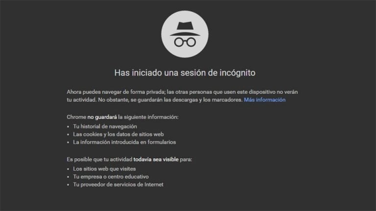 Modo incógnito de Google Chrome.