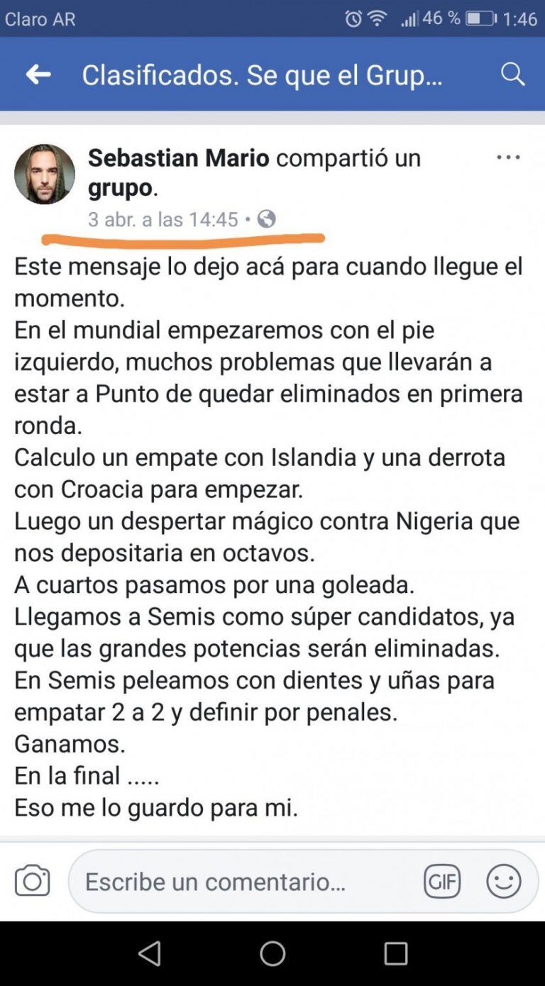 La curiosa predicción del brujo mendocino.