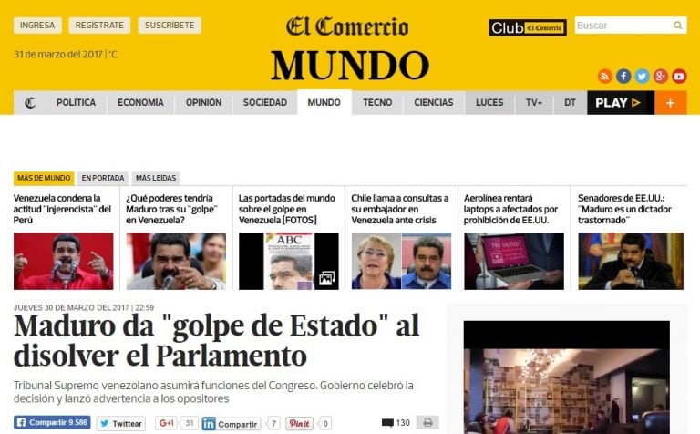 El Comercio sobre Venezuela