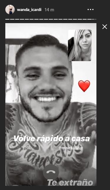 Después del partido Wanda Nara hizo una videollamada con su Mauro Icardi y le pidió que volviera pronto.