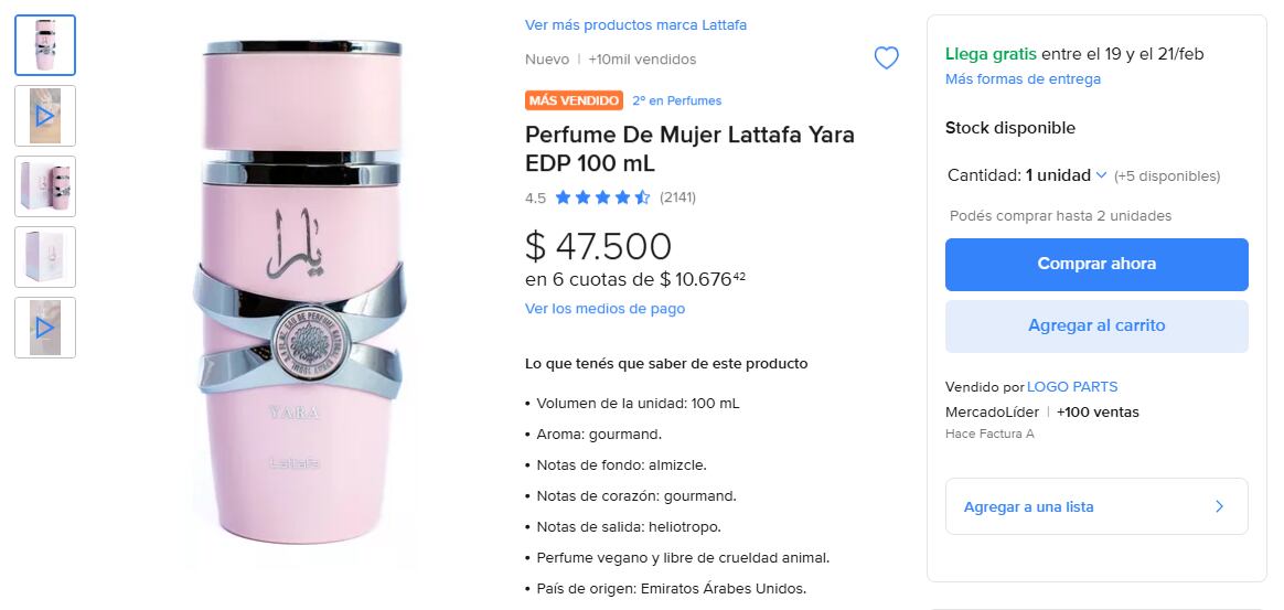 Esto es lo que cuesta el perfume árabe femenino viral en Mercado Libre.