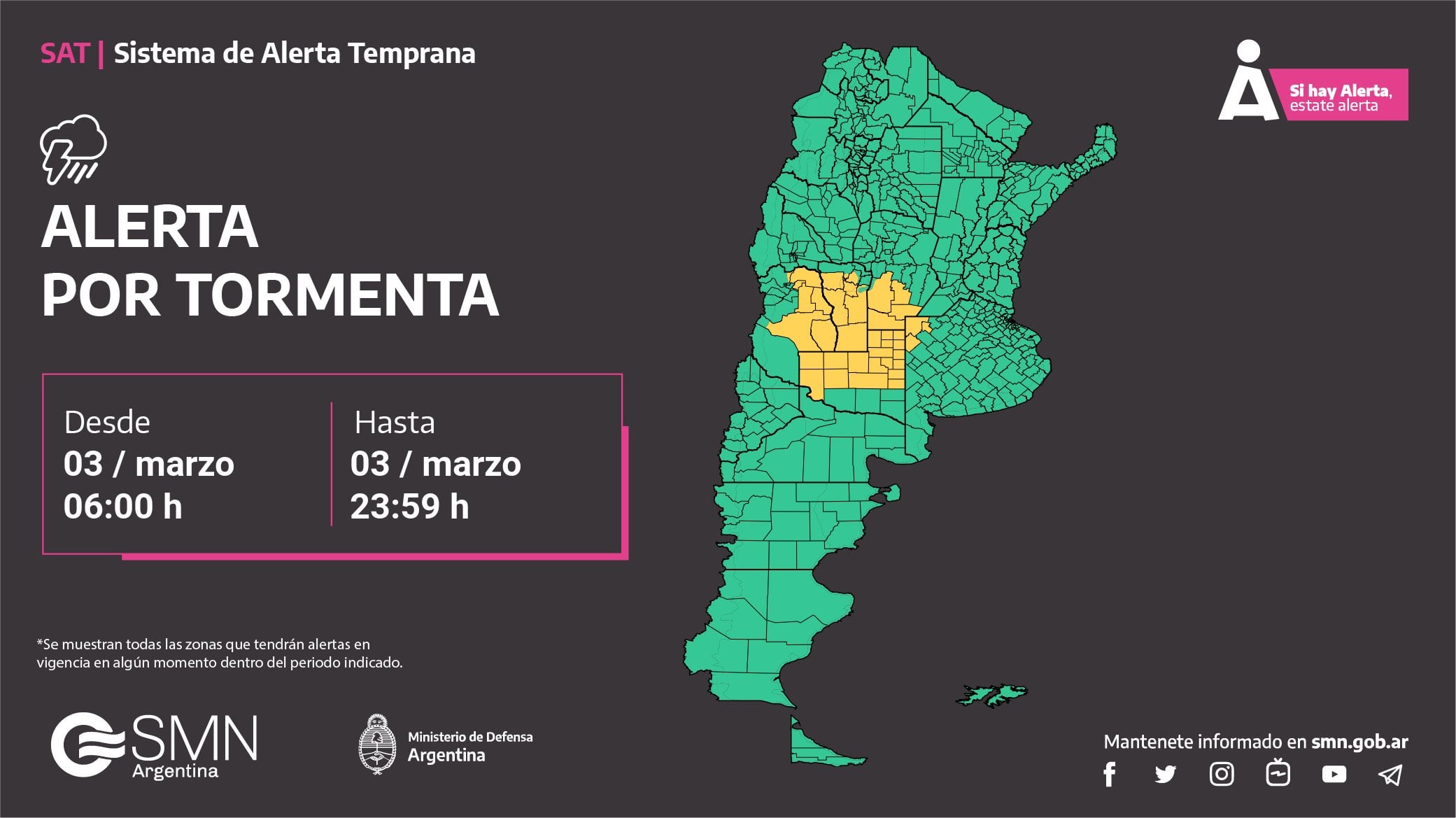 Alerta por tormentas en la provincia.