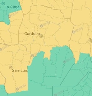 Las zonas afectadas por la alerta amarilla por tormentas para Córdoba este sábado 1 de marzo.