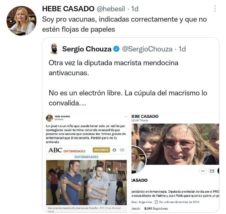 Publicación de la diputada Hebe Casado.