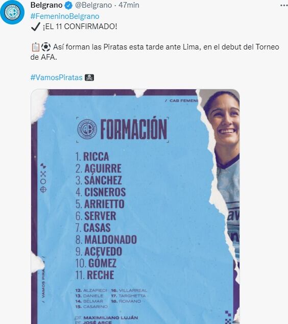 La formación del femenino de Belgrano, con nuevo DT: Maximiliano Luján.