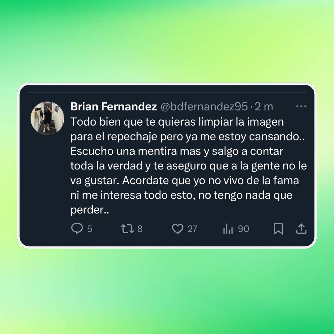 Brian, el ex novio de Sabrina de Gran Hermano 2024, le dejó un contundente mensaje a la participante