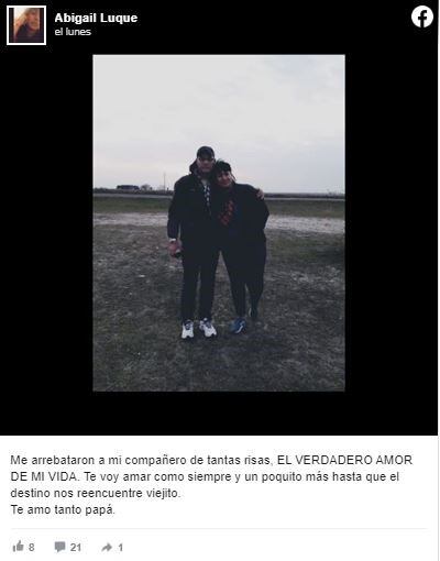 El mensaje de la hija de Marcelino Luque. (Facebook)