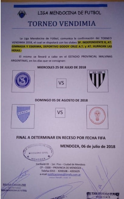 Comunicado oficial de la Liga Mendocina de Fútbol.