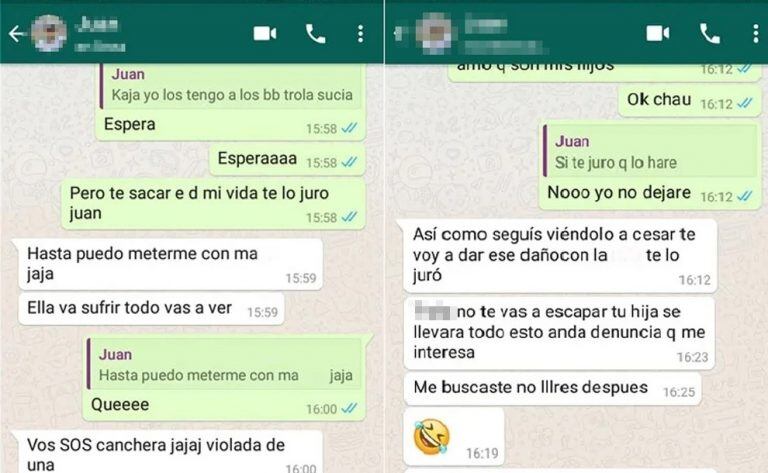 Algunos de los mensajes que el sujeto arrestado enviaba a su expareja, en Calilegua.