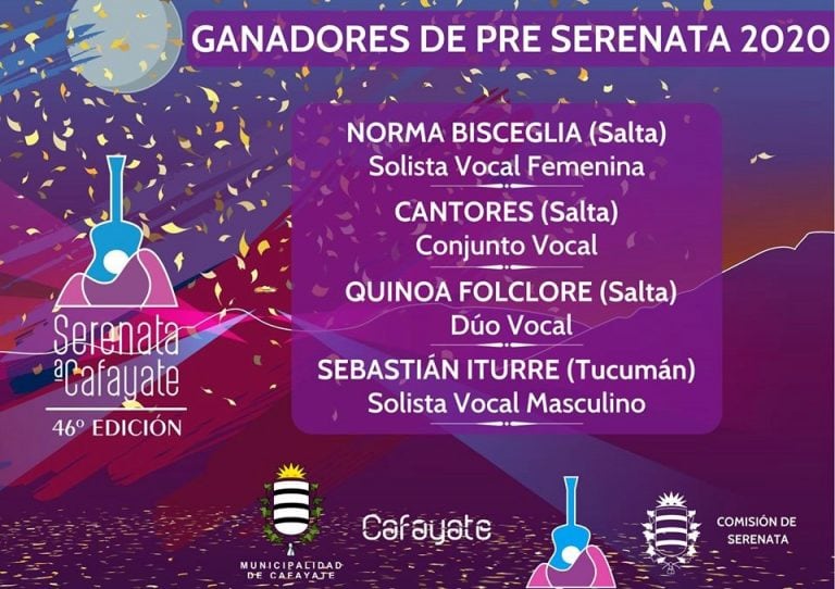 Ganadores de la Preserenata a Cafayate 2020 (Facebook Serenata a Cafayate 2020)