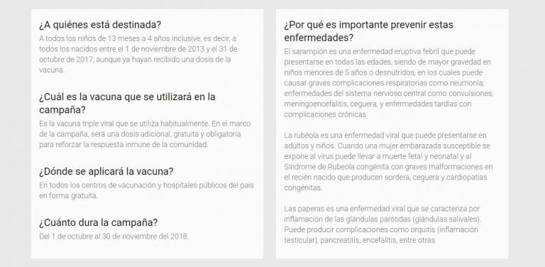 Campaña de vacunación contra Sarampión y Rubéola que lanzó el Ministerio de Salud de la Nación.