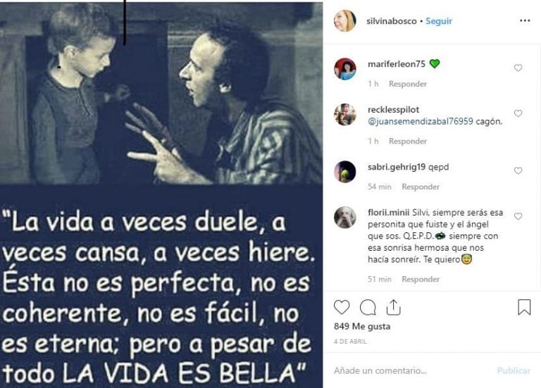 El mensaje de Silvina Bosco (Foto: Instagram)