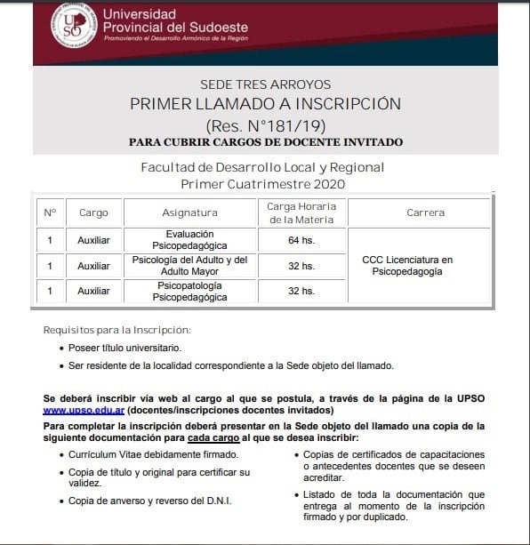 requisitos Auxiliares Psicopedagogía (prensa)