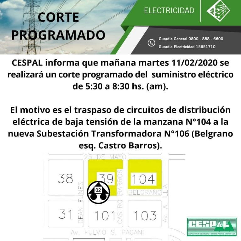 Corte de energia de Cespal 11 de febrero 2020