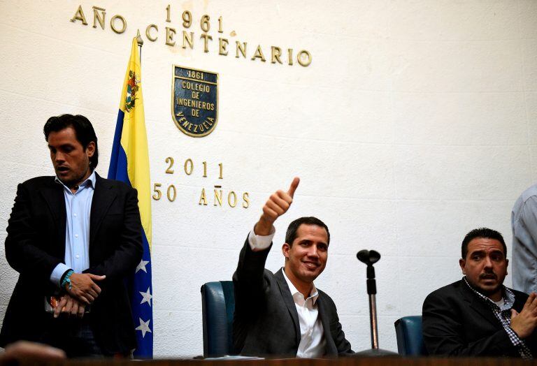 El líder opositor Juan Guaidó durante la rueda de prensa (Foto: Federico Parra / AFP)