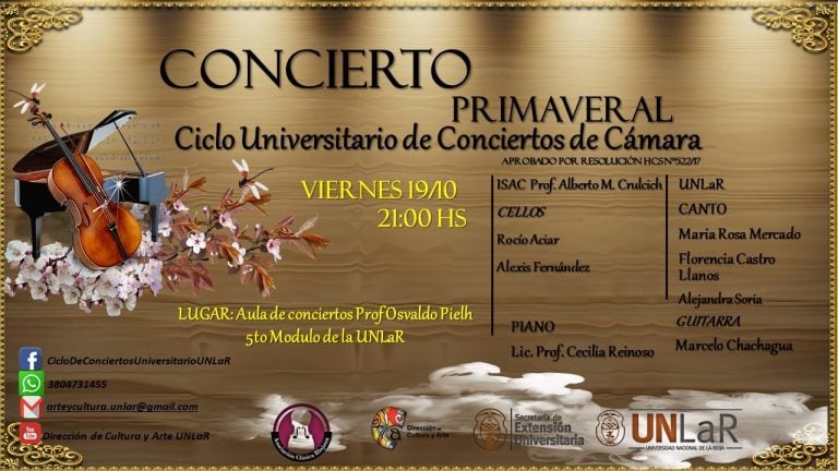 El evento será en el aula de conciertos del 5° de la UNLaR