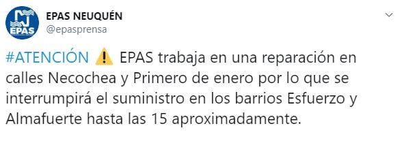 El EPAS se comunicó a través de redes sociales (web).