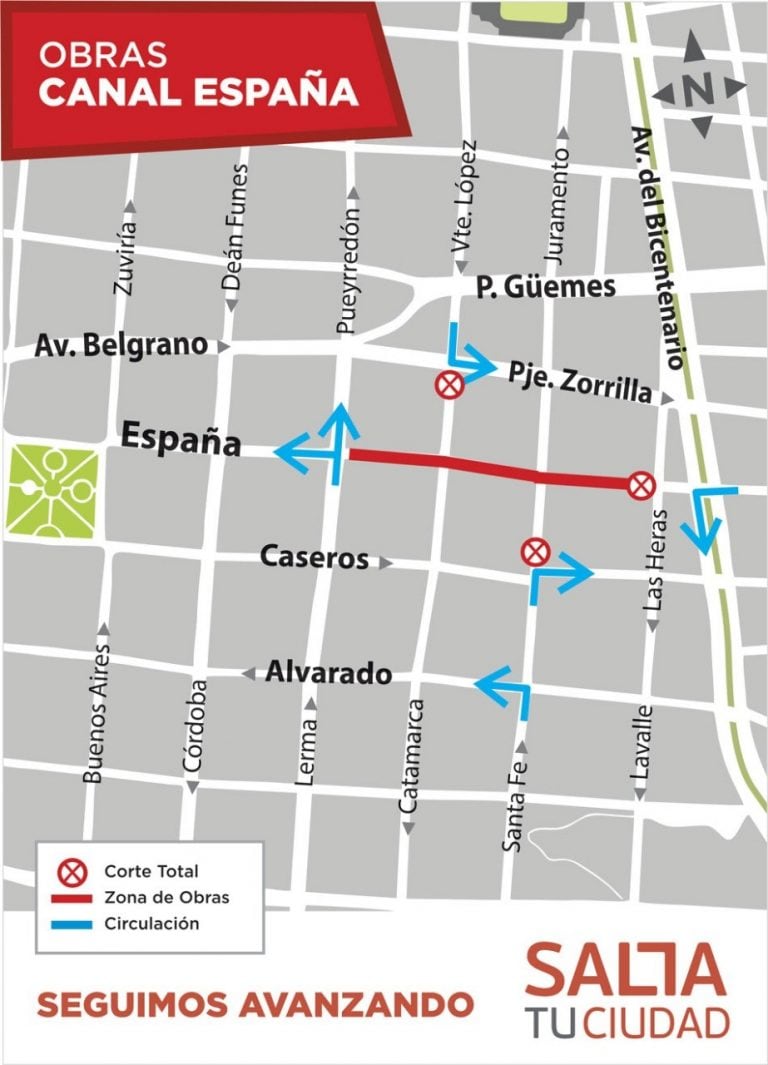 Mapa de cortes calle España. (Municipalidad de Salta)