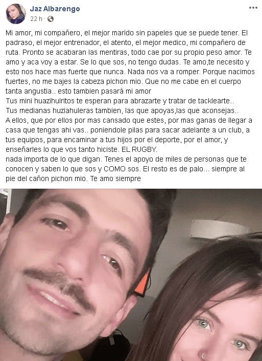 El mensaje de su novia en las redes.