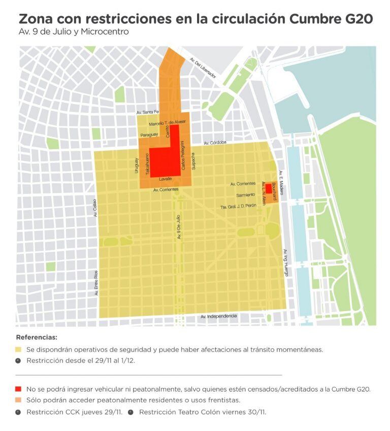 Cortes por el G20: cómo funcionará el transporte y los servicios entre le 29 de noviembre y el 2 de diciembre.