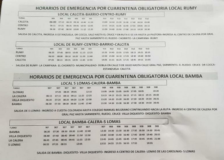 La Calera: horario del servicio urbano de transporte.