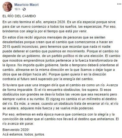 Mensaje de Mauricio Macri el 31 de diciembre (Foto:Facebook)