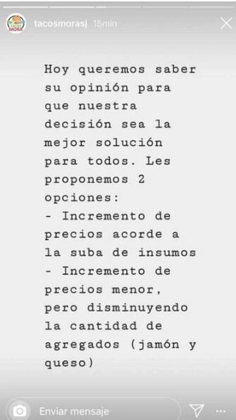 Las imágenes pertenecen a las historias de Instagram de una casa de comidas sanjuanina.