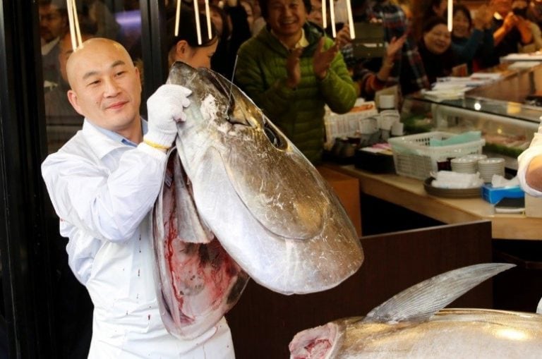 La primera subasta del mercado central de Tokio es una tradición tanto para locales como turistas. (REUTERS)