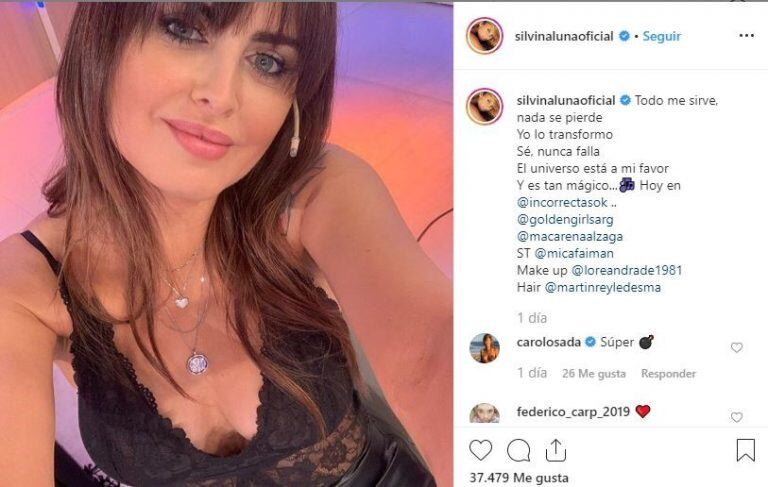 Posteo de Silvina Luna antes del cruce con Moria Casan (@silvinalunaoficial)