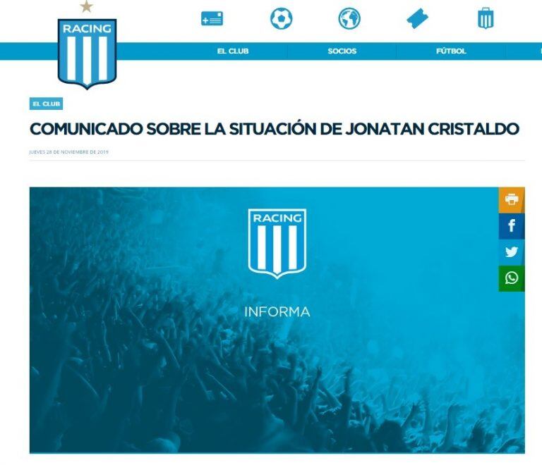 (www.racingclub.com.ar)