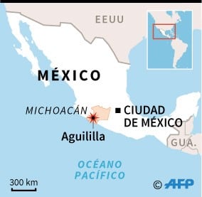 Mapa de México localizando el estado de Michoacán, donde 14 policías murieron tras un ataque armado en el municipio de Aguililla - AFP / AFP