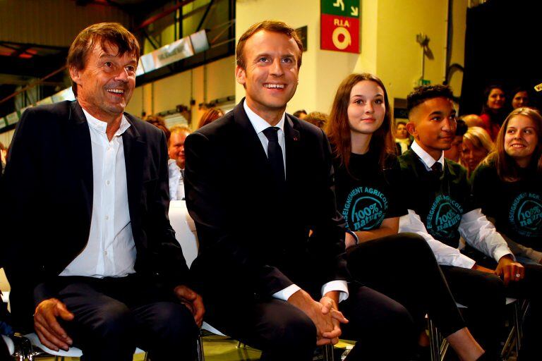 El presidente Emmanuel Macron y su ahora ex ministro de Ecología Nicolas Hulot