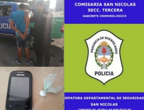 Detuvieron a un muchacho de 18 años y se secuestró en su poder droga y el celular robado. (Comisaría Tercera)