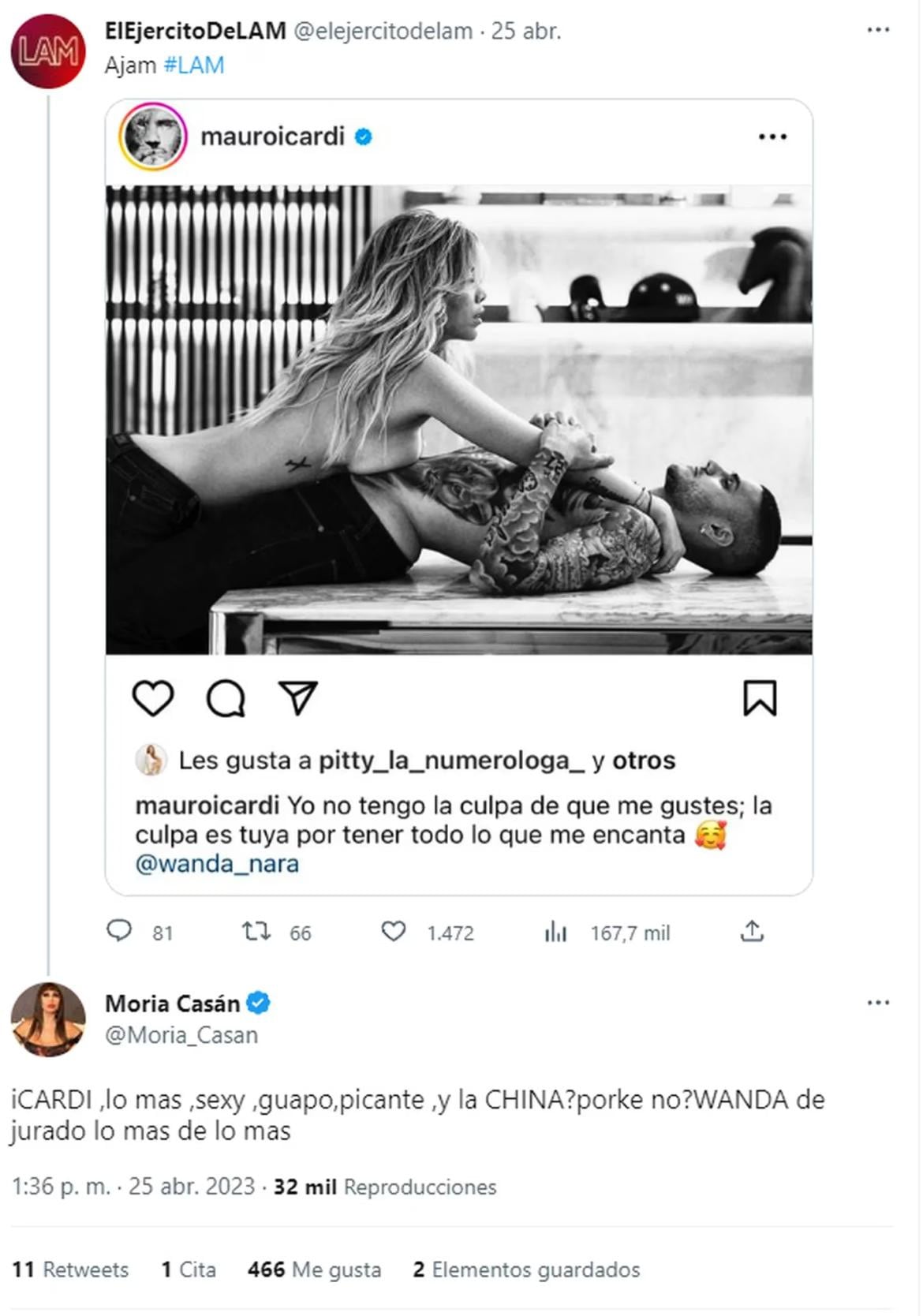 En abril, Moria propuso que Icardi, la "China" Suarez y Wanda Nara participen del Bailando