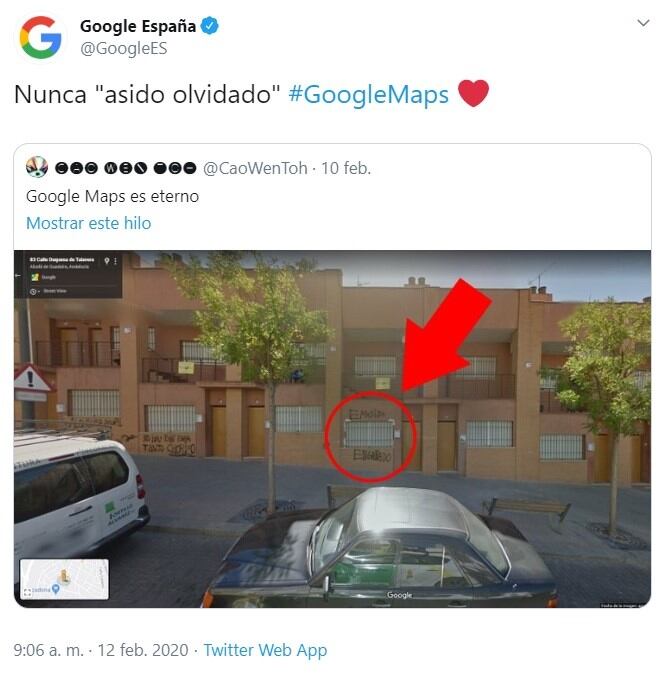 La cuenta de Google Maps España homenajeó al meme.