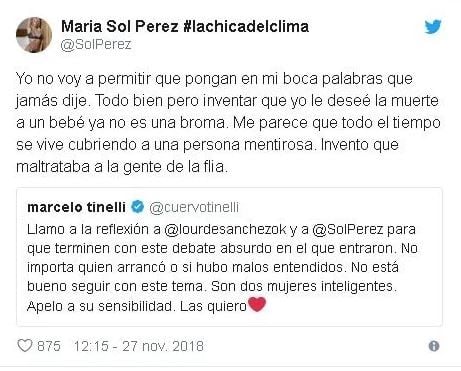 La respuesta de Sol Pérez a Marcelo Tinelli.