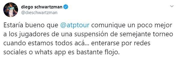 Tuits de Diego Schwartzman. (Twitter)