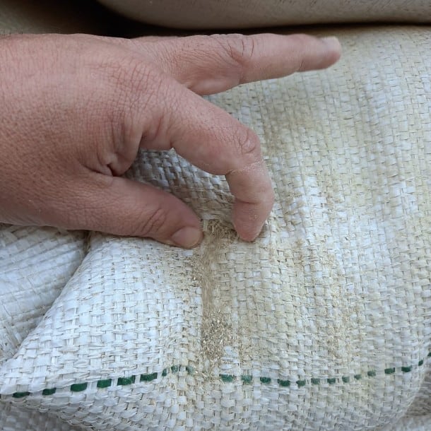 Bolsas con palitos de yerba mate decomisadas en Misiones.