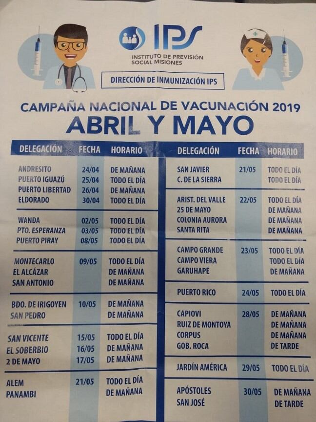 El calendario de vacunación en Misiones.