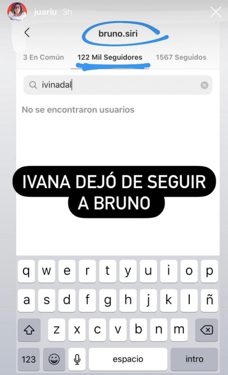 Ivana Nadal dejó de seguir a Bruno Siri