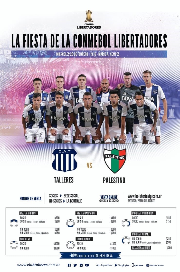 Los detalles para el partido entre Talleres y Palestino, en el Kempes.