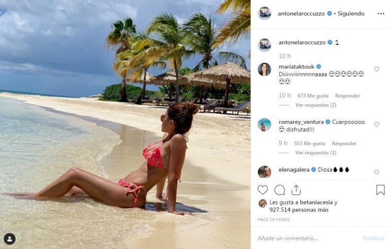 En la playa, Antonela Roccuzzo mostró su figura para los seguidores de las redes. (Instagram)