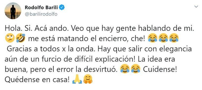 Rodolfo Barili se refirió a su error en Twitter (Foto: captura Twitter)