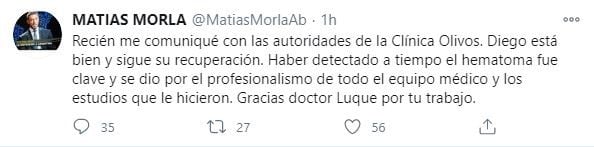 El mensaje de Matías Morla en Twitter.