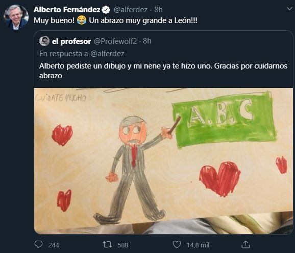 Alberto Fernández respondió y agradeció mensajes y dibujos publicados por niños (Foto: Twitter)