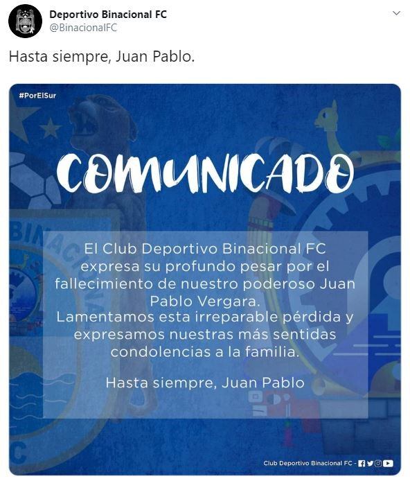 El comunicado del club (Foto: Club Deportivo Binacional FC)